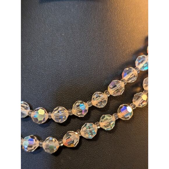 Vintage 1950s Double Strand Faceted Austrian AB Crystal Fancy Clasp Necklace - Picture 2 of 7